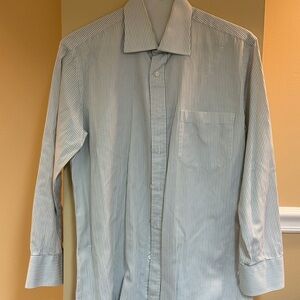Canali Blue and White Thin-Stripe Dress Shirt